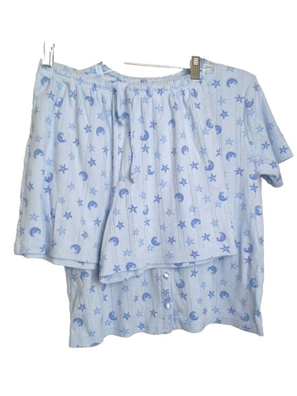 Croft & Barrow Pajama Set Womens Small Blue Celestial SS Button Shorts #D-20